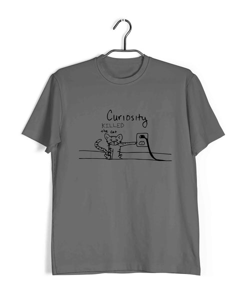 CURIOSITY KILLED THE CAT Nerd Wordplay Casual Graphic Printed T-Shirt for Men